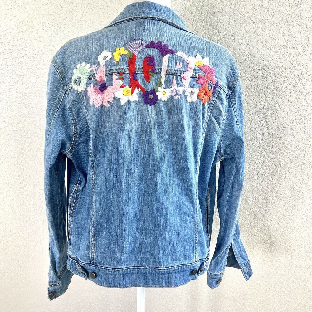 Anthro Pilcro & The Letterpress Amore S Floral Embroidered Classic Denim Jacket